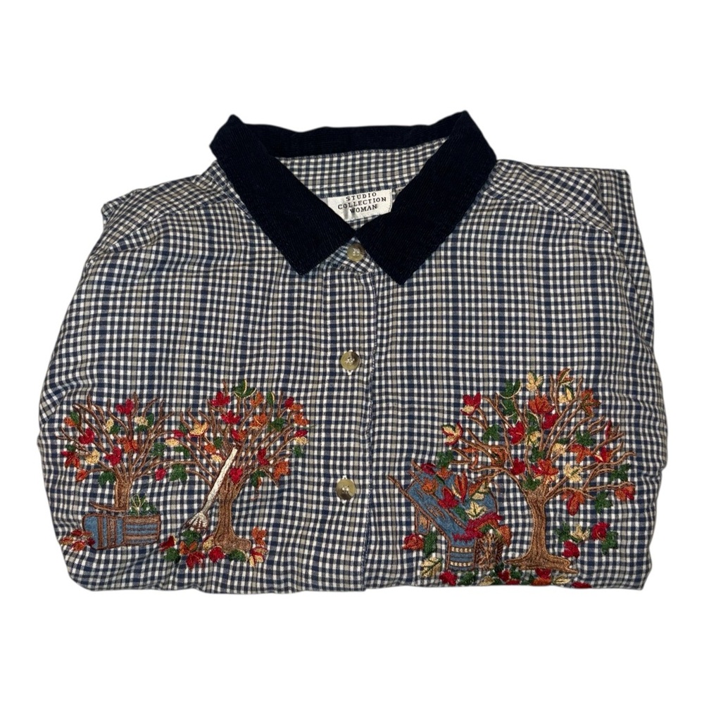 Checkered Shirt with Embroidered Trees